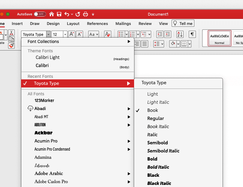 Document with Font Selection